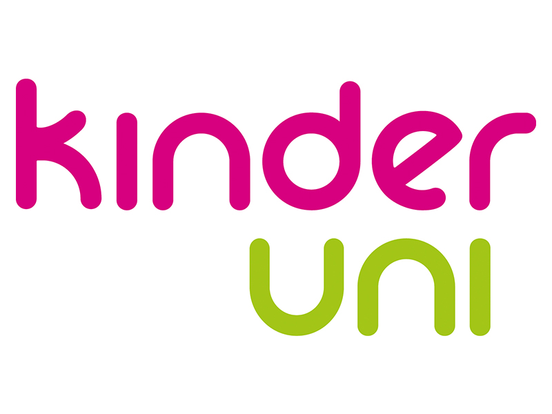 Logo Kinderuni, Kinder in pink, uni in grün